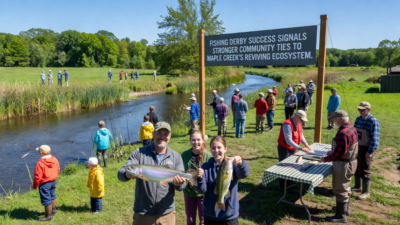 Anglers and volunteers collaborate at a data collection station beside Maple Creek, recording fish measurements and water quality readings during the 2026 derby